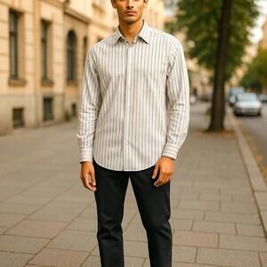 Visconti Milano Blue Men’s Striped Button Down Shirt Long Sleeve Size 16 41R